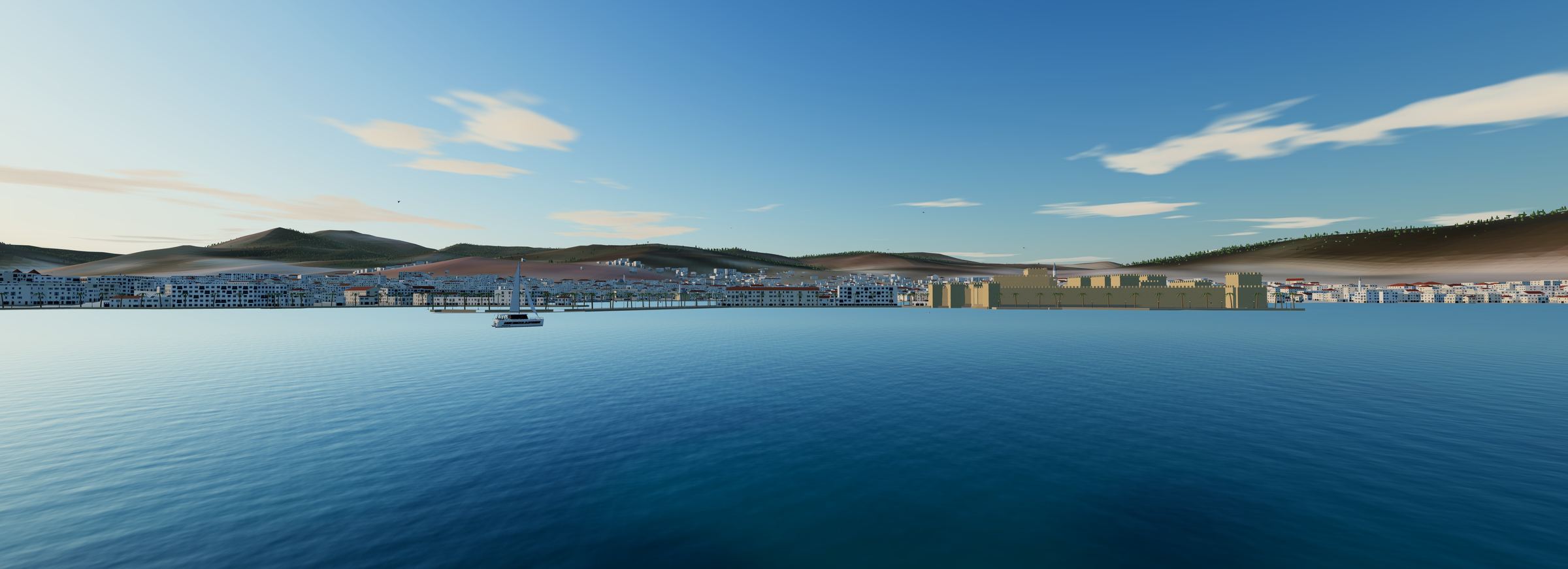Oyundan bir görüntü: denizden Bodrum Kalesi ve kasaba